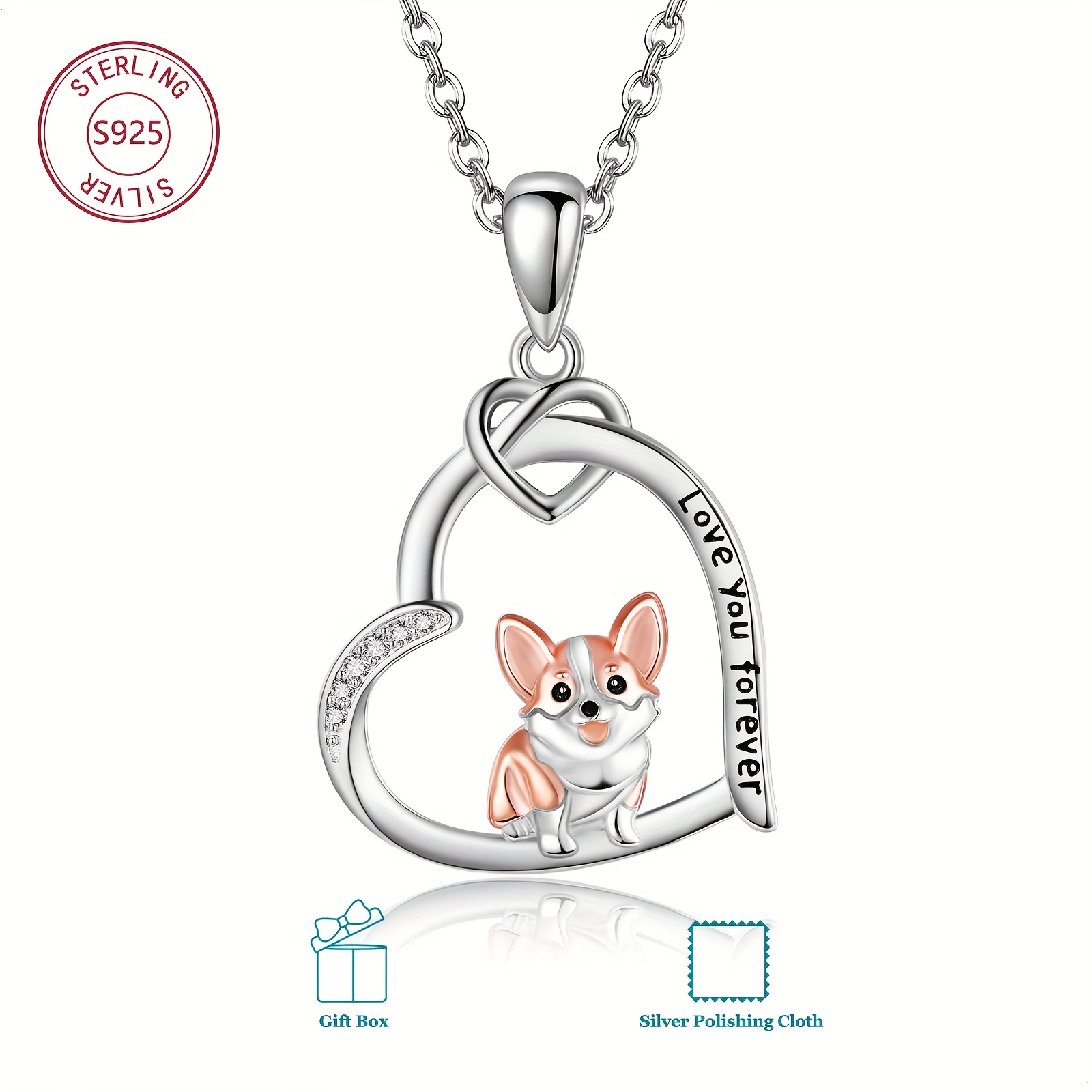 S925 Sterling Silver Corgi Dog Pendant Necklace